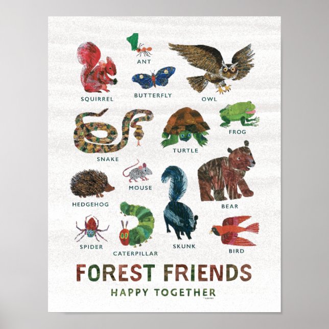 Affiche Eric Carle | Les amis de la forêt heureux ensemble (Devant)