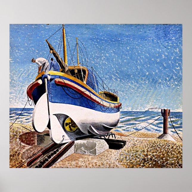 Affiche Eric Ravilious - Bateau de sauvetage à Aldeburgh (Devant)