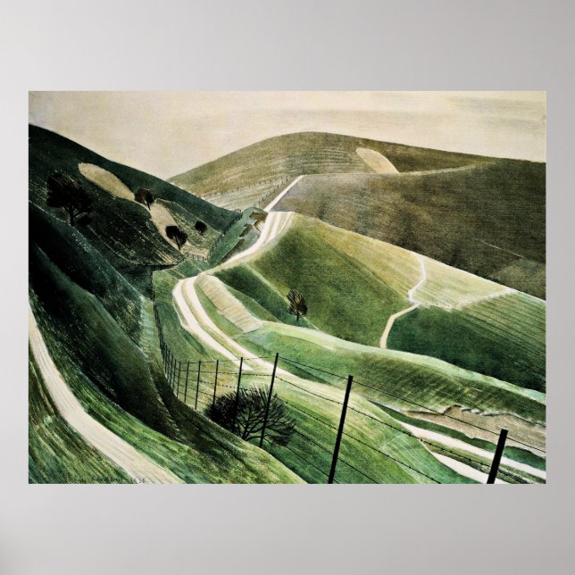 Affiche Eric Ravilious - Chalk Paths, famous artwork (Devant)