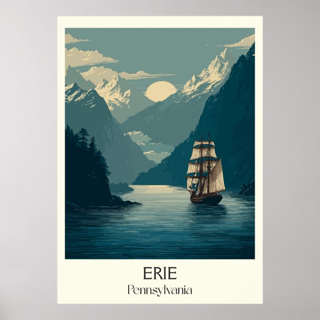 Affiche Erie Pennsylvanie Vintage Lake Ship Travel Art (Devant)