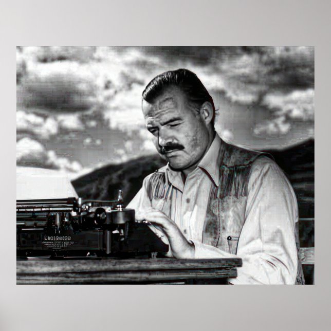 Affiche Ernest Hemingway à sa machine à écrire (Devant)