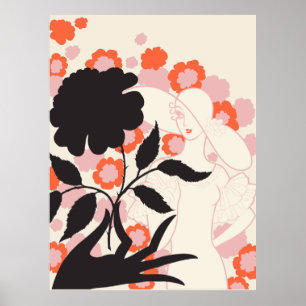 Affiche Erté - Rose noir