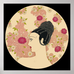 Affiche Erté - Suite Rose & oeillets [Version sombre]