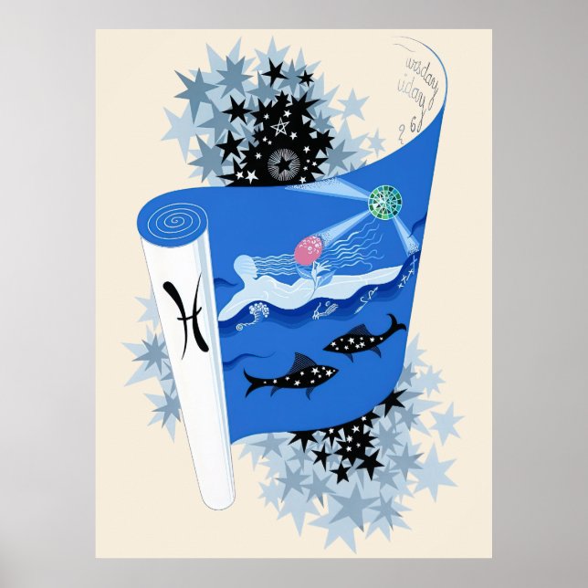Affiche Erté - Suite Zodiaque, Poissons (Devant)