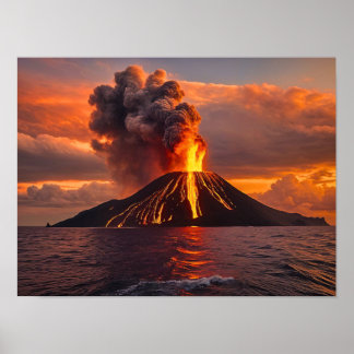 Affiche Éruption volcanique dans l'océan