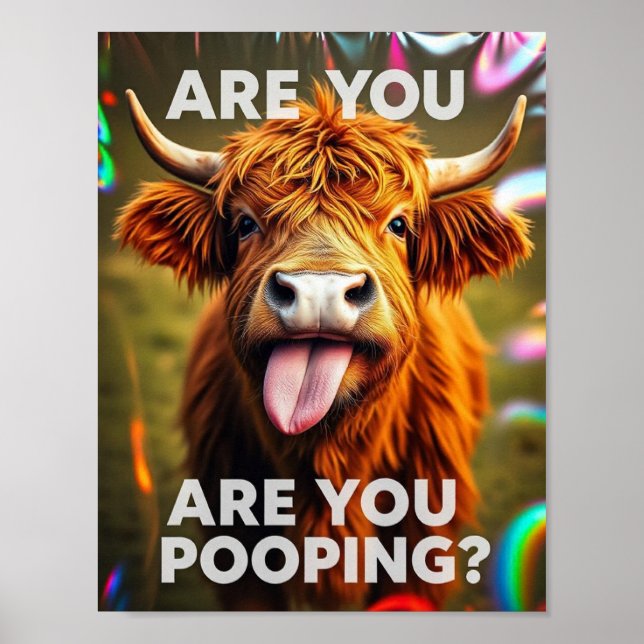 Affiche Es-Tu En Train De Cacher ? Funky Highland Cow, Cow (Devant)