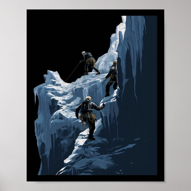 Affiche Escalade de glace Grimpeur de glace Roche gelée Mo (Devant)