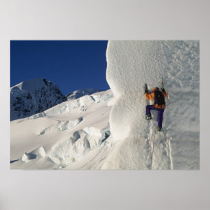 Affiche Escalade de glace sur le glacier Tasman sous le mo