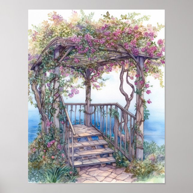 Affiche Escalade Rose Arbour dans Ocean Watercolor (Devant)
