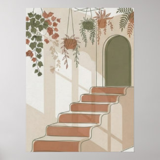 Affiche Escalier du désert boho en terre cuite et plantes