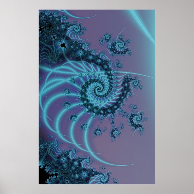 Affiche Escalier Spiral | Art fractal bleu et rose (Devant)