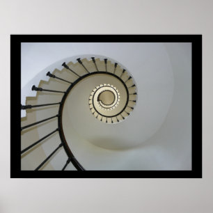 Affiche Escalier Spiral au Ciel Noir et Blanc