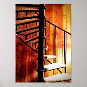 Affiche Escalier Spiral Rustique au Cabine Mountain Lodge