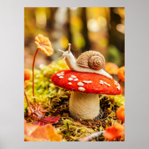 Affiche Escargot en feutre rampant sur un champignon Amani