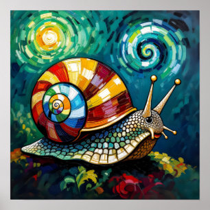 Affiche Escargot fantaisiste aux couleurs vives en empâtem