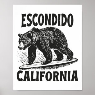 Affiche Escondido Californie Ca Rétro Surfeur Plage Surf V