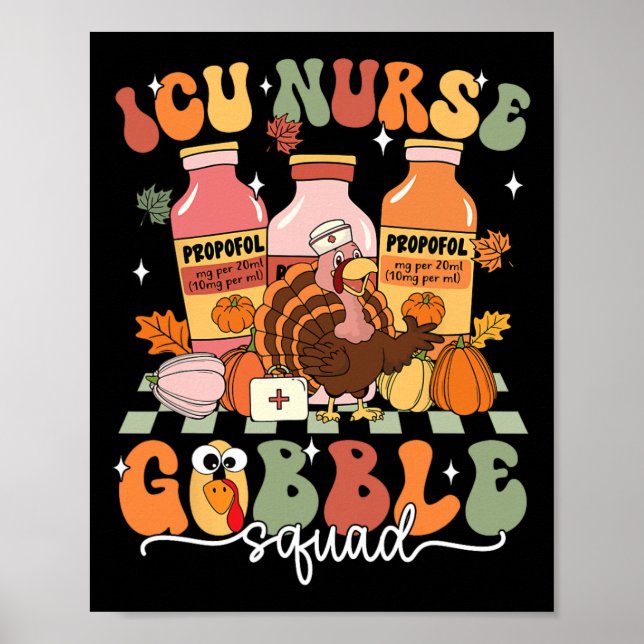 Affiche Escouade De L'Infirmière Icu De Thanksgiving Gobbl (Devant)