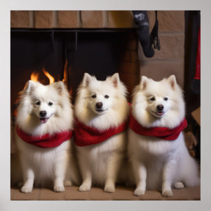Affiche Eskimo Américain au coin du feu de Noël