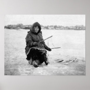 Affiche Eskimo Ice Fishing in Nome, Alaska Photographie