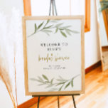 Affiche ESME Bohemian Green Fête des mariées or Bienvenue<br><div class="desc">Ce panneau d'accueil pour la douche nuptiale comporte des feuilles de sauge aquarelle et une police manuscrite dorée. Ce poster de douche nuptiale est parfait pour votre événement de mariée à thème bohème ou jardin. Associez-vous à tout ce qui se trouve dans la collection ESME pour un look cohésif.</div>