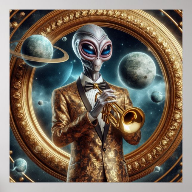 Affiche Espace Alien Homme Jouer Trumpet Fancy Jacket (Devant)