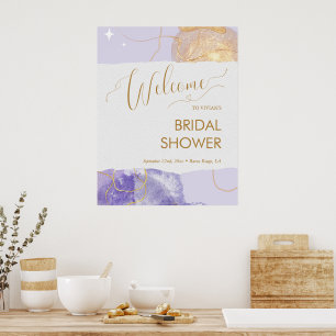 Affiche Espace Aquarelle Or Rose Mariage Shower de Bienven