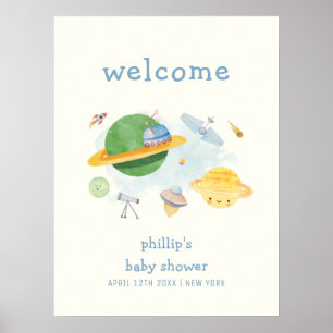 Affiche Espace Astronaute Garçon Baby Shower Bienvenue