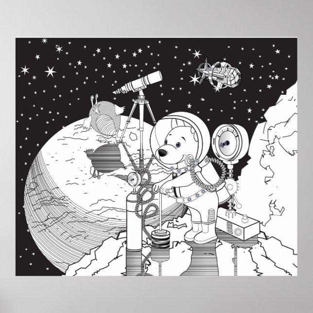 Affiche Espace de coloration avec un chiot astronaute (Devant)