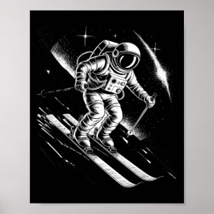 Affiche Espace ski sport d'hiver ski drôle astronaute