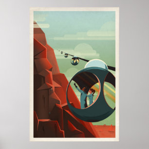 Affiche Espace Vintage Rétro SpaceX Mars Olympus Mons