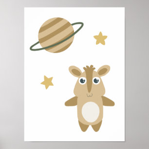 Affiche Espace Whimsical Animal Planète Étoiles Enfants