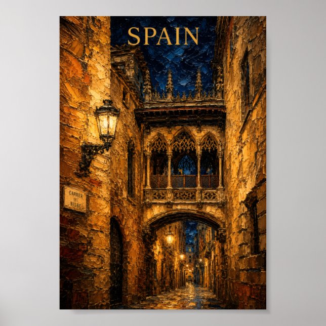 Affiche Espagne : Art souvenir du quartier gothique romant (Devant)