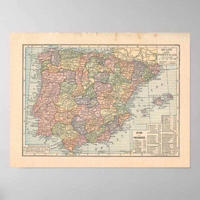 Affiche Espagne et Portugal Vintage 1923 Carte Imprimer (Devant)