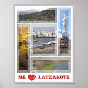 Affiche Espagne - Îles Canaries - Lanzarote - I Love -