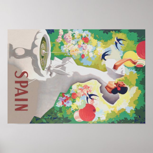 Affiche Espagne Senorita Oiseaux Fleurs Fiesta Garden (Devant)