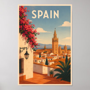 Affiche Espagne Séville Illustration Art de Voyage Vintage