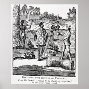 Affiche Espagnol échangeant avec des indigènes de