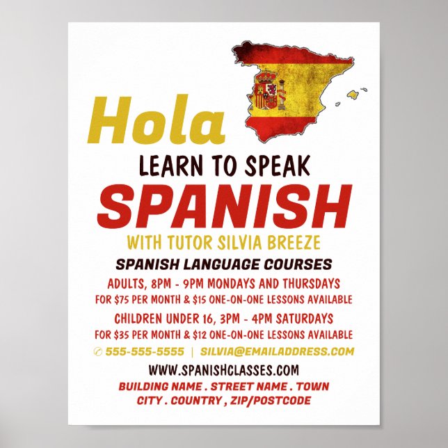Affiche Espagnol Hola, cours d'espagnol (Devant)