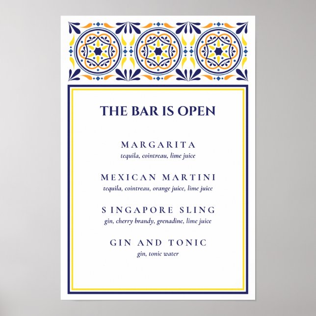 Affiche Espagnol Tile Jaune Signature Cocktail V1 (Devant)