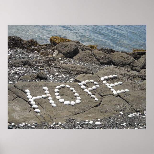 Affiche Espoir - Art de coquillages sur la plage (Devant)