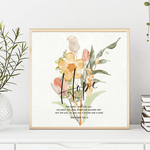 Affiche Espoir-Jérémie 29:11 floral orange