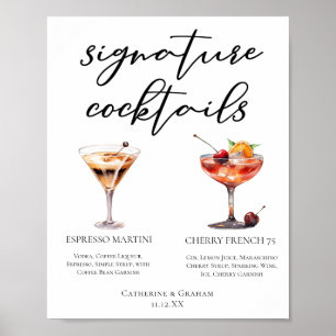 Affiche Espresso Martini Cerise Français 75 Cocktails Menu