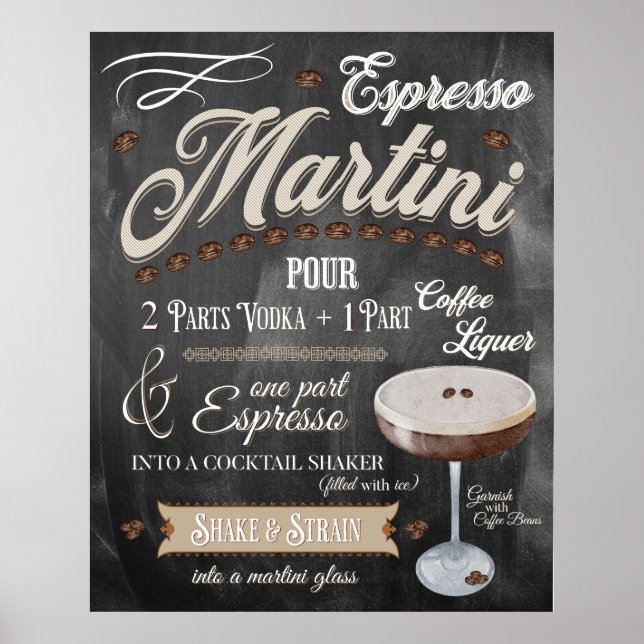 Affiche Espresso Martini Chalkboard Recette (Devant)