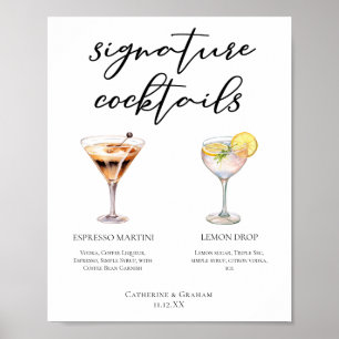 Affiche Espresso Martini Lemon Drop Cocktails Menu Mariage