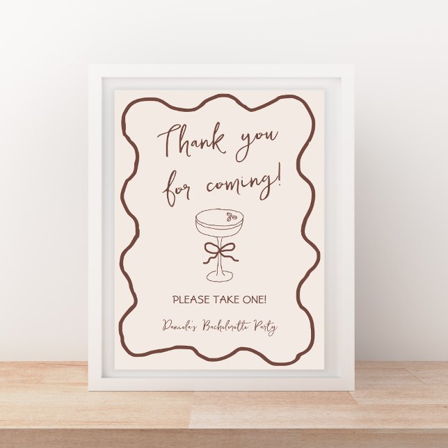 Affiche Espresso Martini Main Dessinée Bachelorette Faveur (espresso martini hand drawn wavy bachelorette favors sign)