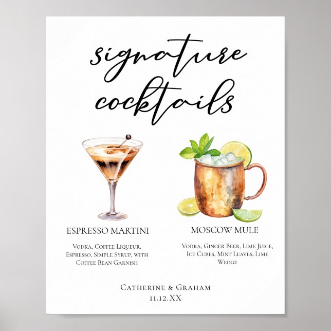 Affiche Espresso Martini Moscow Mule Cocktail Mariage Menu (Devant)