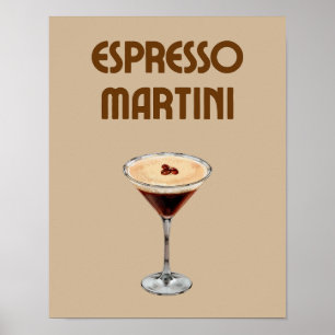 Affiche Espresso Martini Retro Tan et cocktail Brown
