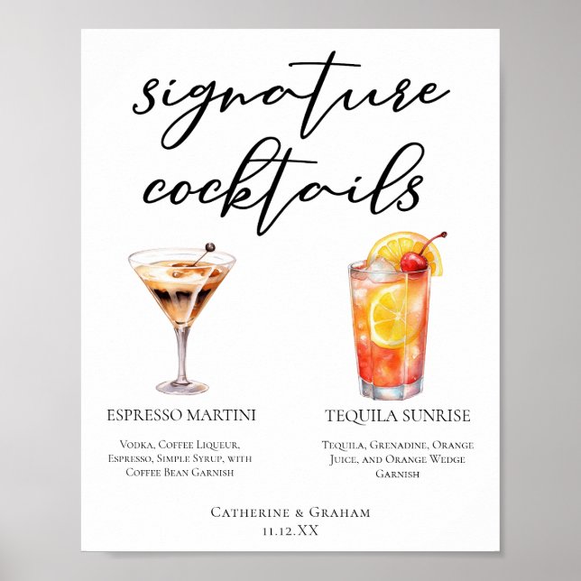 Affiche Espresso Martini Tequila Sunrise Cocktails Menu (Devant)