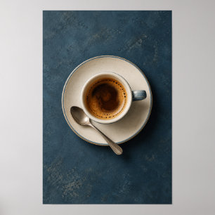 Affiche Espresso minimaliste sur fond bleu foncé – Café mo