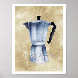 Affiche Espresso vintage café Moka Pot aquarelle Art